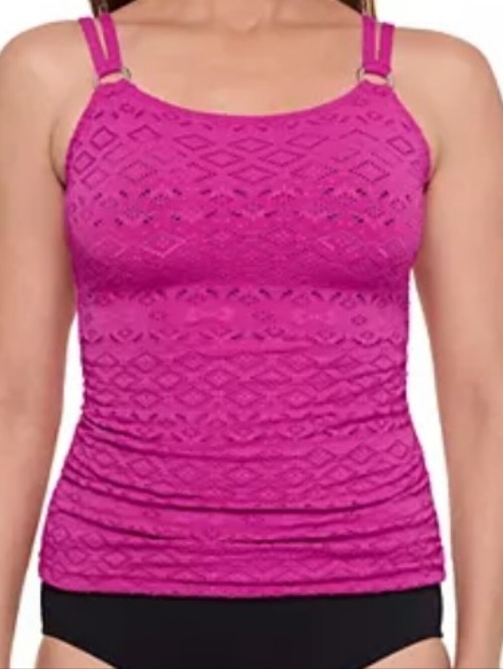 BAL HARBOUR Swim Textured O-Ring Raspberry Tankini Top Size XL